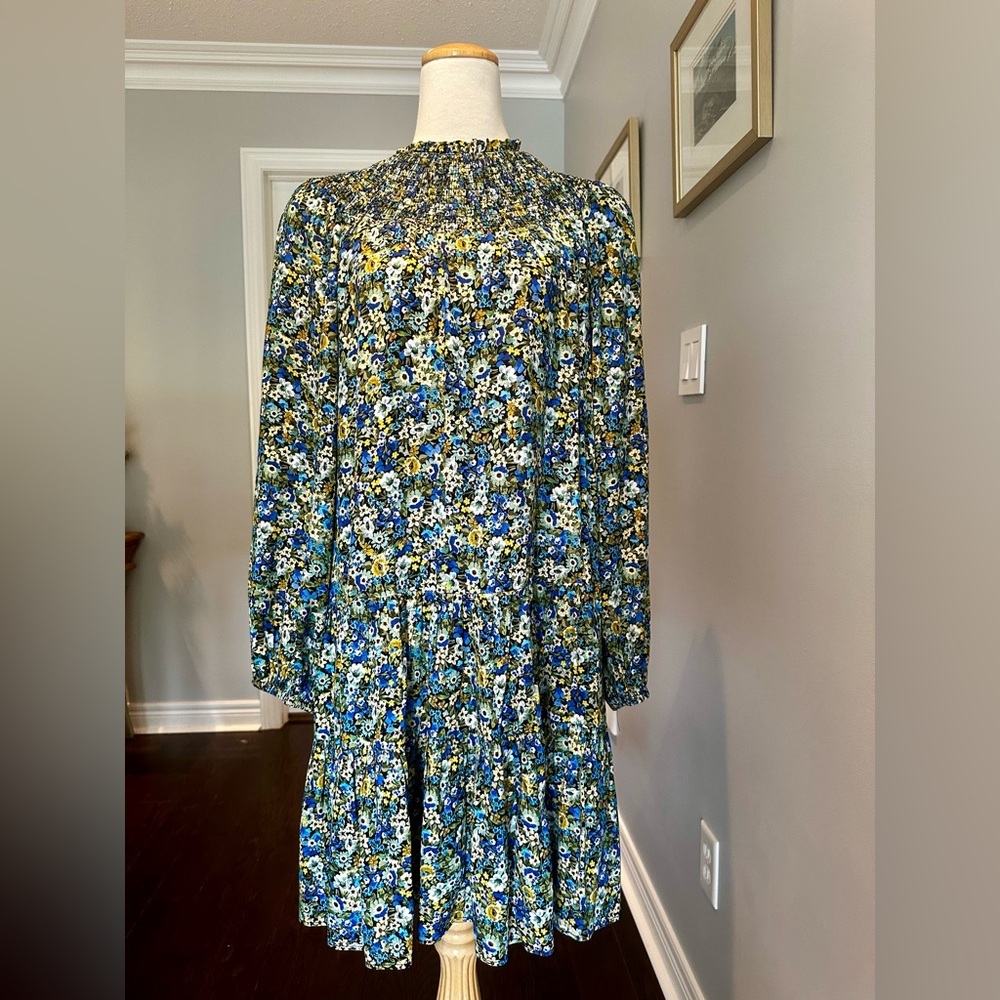 MANGO Blue, Green and Yellow Bishop Sleeve Floral Sundress